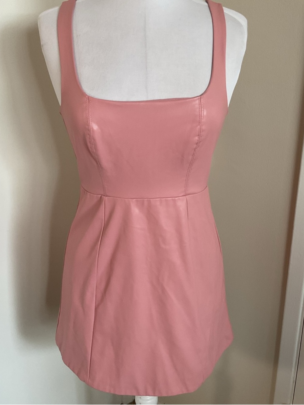 For Love & Lemons Talia Mini Dress Pink Faux Leather Square Neck Small - Picture 2 of 7